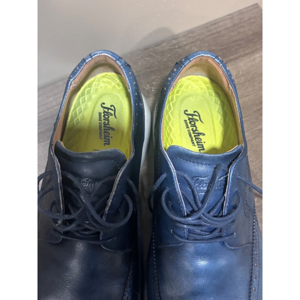 Florsheim Mens Comfortech Navy Blue Leather Wingtip Oxford Shoes 10.5W - Picture 3 of 7